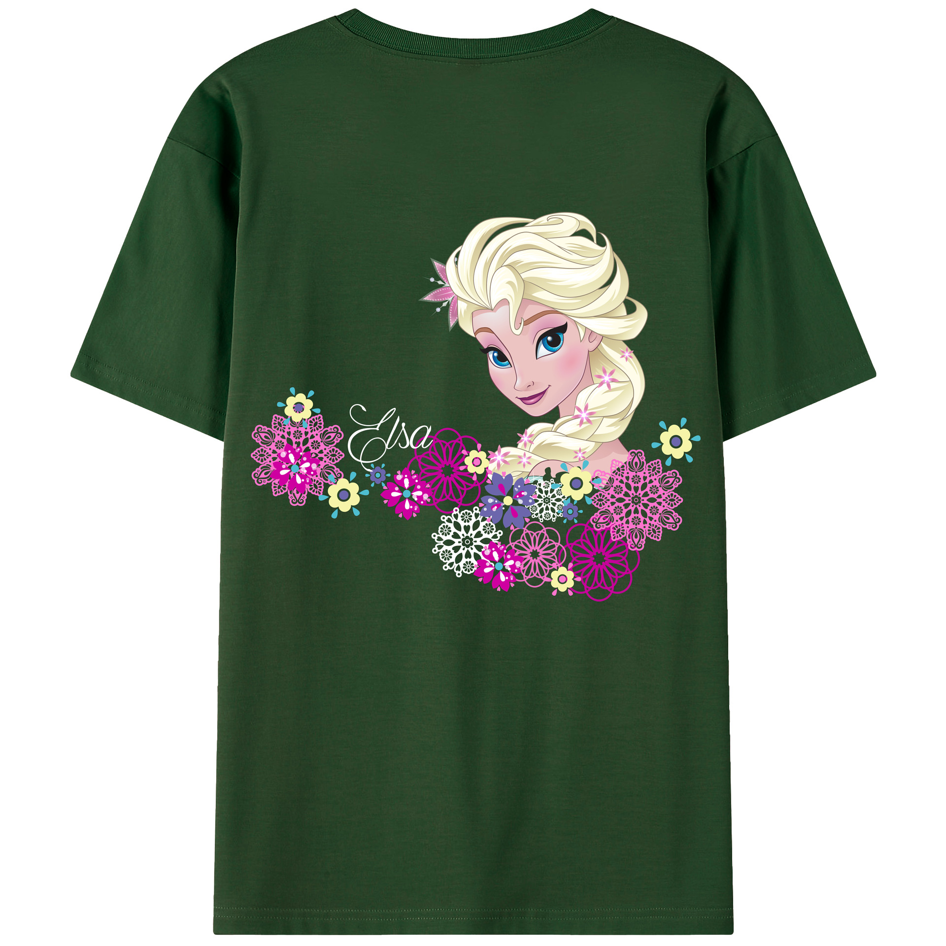 （画像用） アナと雪の女王 アンナ エルサ Frozen Anna Elsa 綿100％半袖Tシャツ（背面プリント）